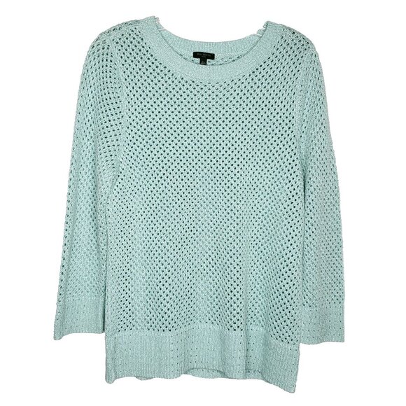 Talbots Open Knit Sweater LP Metallic Light Green Pullover - Picture 1 of 4